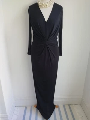 ISSA LONDON Dress Black Long Evening Designer Gown Slinky V Neck Size UK 14 - Image 1 of 4
