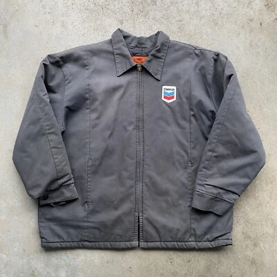 Vtg 90s Chevron Gas Station Work Jacket Quilted Lined Size XL Retro Patch Logo - Image 1 of 4