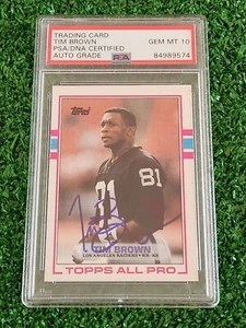 1989 Topps Tim Brown ROOKIE RC  SIGNED Autograph Card PSA Auto GEM MT 10 - Picture 1 of 4