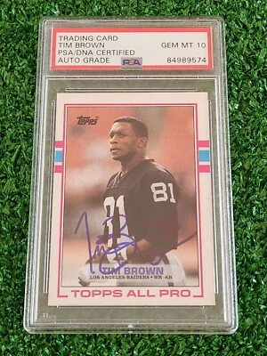 1989 Topps Tim Brown ROOKIE RC  SIGNED Autograph Card PSA Auto GEM MT 10 - Image 1 of 4