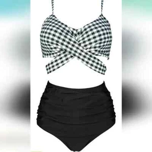 High Waist Bikini Set Cross Wrap Push Up Top Tie Back Bathing Swimsuit - Picture 1 of 2