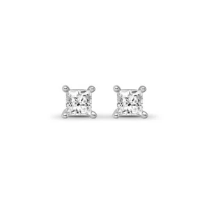 14K White Gold Princess Diamond 4-Prong Solitaire Stud Earrings for Women 1/6ct - Picture 1 of 6