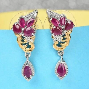 2.15ctw Burmese Ruby and Zircon Earrings in Platinum Over Sterling Silver i822 - Picture 1 of 4