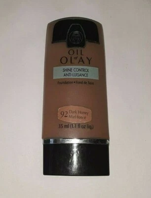 discontinued OIL OF OLAY SHINE CONTROL liquid FOUNDATION 92 DARK HONEY uns - Image 1 of 2