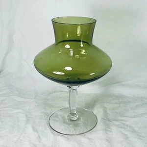 Vintage Empoli olive green glass Italian footed vase hand blown 18x11cm Italy - Picture 1 of 9