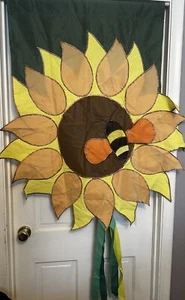 Vintage Outdoor Large Flag Sunflower Bumble Bee Green Yellow 36 X 42 - Picture 1 of 14