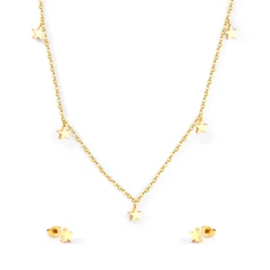 18k Gold Plated Star Charm Necklace Pendant Set with Earrings 3 pc - Picture 1 of 2