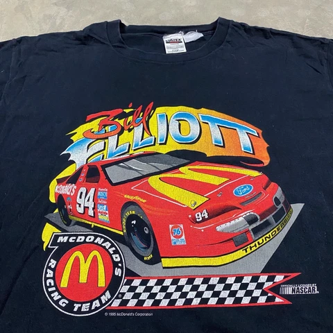 90s VTG BILL ELLIOT MCDONALDS Racing Team T Shirt XL Ford Thunderbird NASCAR Cover