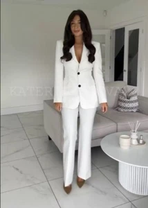 ZARA NEW WOMAN WHITE BLAZER AND FULL LENGTH FLARE TROUSERS Set SIZE S - Picture 1 of 9