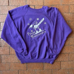 Vintage Hanes Raglan Sweatshirt 80s Purple Size XL Piñon Roadrunners Skiing Vtg - Picture 1 of 12