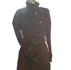 COLE HAAN Modern Military Coat Black Wool Coat Size 8 - Picture 1 of 16