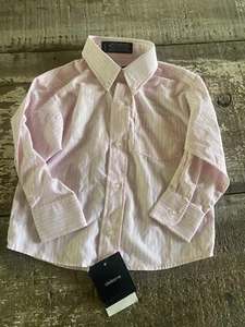 NWT Boys Claiborne Pink white Striped Button Down Dress Shirt 2T 3T Easter Best - Picture 1 of 4