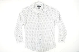 ALFANI GEOMETRIC WHITE GRAY MEDIUM 32-33 SLIM STRETCH BUTTON FRONT SHIRT MENS - Picture 1 of 8