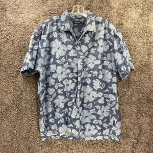 Nautica Hawaiian Shirt Mens Size XL Blue Denim Floral Cotton Vintage Camp Shirt - Picture 1 of 10