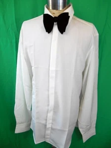 Vintage 80s White Polyester Phillips of Melbourne Formal Evening Dress Shirt XL - Picture 1 of 6