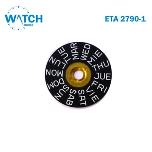 Day Disk For Eta Movement 2790/1 ,English And Spanish ,Black Day Disk At 3. - Picture 1 of 1