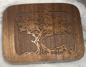 Vintage 1977 Laser Cut Lasercraft Belt Buckle Engraved Art Wood Tree of Life - Picture 1 of 2