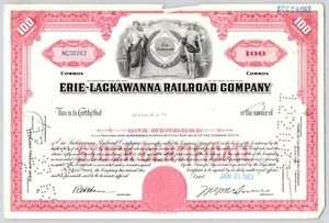 Erie Lackawanna Railroad Co c1963 Red 100 Share Stock Certificate Reynolds & Co - Picture 1 of 5