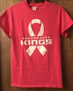 SACRAMENTO KINGS PINK RIBBON WOMEN’S T-SHIRT TOP, SMALL, HEAVY DUTY 100% COTTON - Picture 1 of 5
