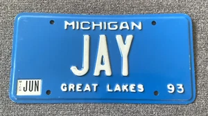 SELTENES "JAY" 1993 MICHIGAN PERSONALISIERTES NUMMERNSCHILD SELTEN JASON - Bild 1 von 2