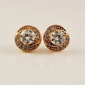 18ct Yellow Gold Filled Clear CZ Crystal Round Stud Earrings - UK Gift Idea - Picture 1 of 2