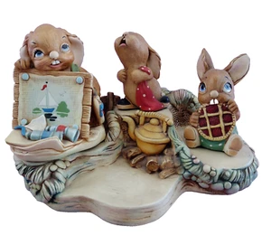 Pendelfin Display 3 Bunny Rabbits Angelo Barney Midge Figurines Campfire England - Picture 1 of 14