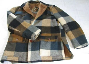 Men's Warm Winter Wool Coat, Blue & Brown Mackinaw Plaid, H.I.S. Brand, Sz.Large - Picture 1 of 10