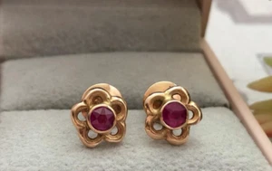 Vintage UdSSR Paar Ohrstecker Rotgold 583 14K Schmuck Rubin Damen 2,21gr - Bild 1 von 7