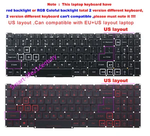 Teclado retroiluminado rojo/RGB de EE. UU. para Acer Nitro 5 AN517-41 AN517-53 AN517-54 N20C2 - Imagen 1 de 4