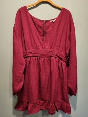 Новый без ЯРЛЫКОВ Tularosa длинным рукавом V шеи Кокетливое мини-платье бордовый размер XS вишня девочка - Изображение 1 из 4
