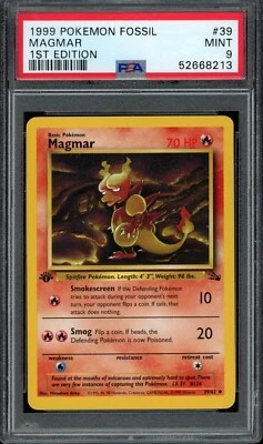 1999 Pokemon Fossil Unlimited 1st Edition Magmar #39 39/62 PSA 9 Fresh Grade! - Image 1 of 2