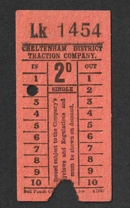 VINTAGE CHELTENHAM DISTRICT TRACTION Co. ENGLISH 2d RAILWAY / TRAM TICKET - Foto 1 di 2
