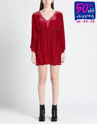 RRP€377 PINK MEMORIES Velour Mini Dress IT38 US2 UK6 XS Red Lace Made in Italy - Image 1 of 4