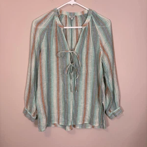 Rails grün mit orange, rosa und blau gestreiftem Langarm Blusentop XS - Bild 1 von 6