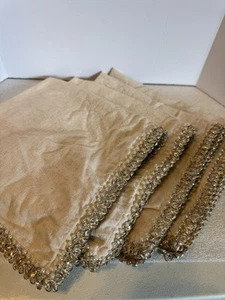 Pier 1 Imports Linen Napkins Braided Gold Trim With Pearls Set Of 4  - Picture 1 of 5