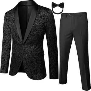 Mens 2 Piece Floral Tuxedo Jacket Suit Blazer Jacket for Dinner Prom Wedding - Picture 1 of 5
