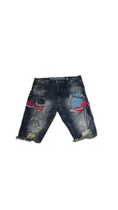 Grindhouse Pantaloncini Denim Distressed Blu Y2K Hip Hop Uomo Taglia 42 X 13 - Foto 1 di 9