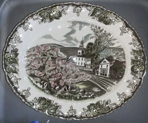 Plato ovalado para servir Johnson Brothers The Friendly Village verde Inglaterra - Imagen 1 de 4