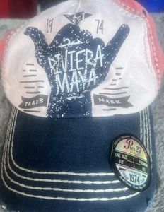 Pier 27 Riviera Maya Cap Mütze verstellbar Einheitsgröße blau pink rot Distress 74 - Bild 1 von 9