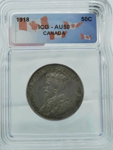 1918 GRADED CANADA 50 CENT ~ ICG AU50 (BT1124) - Picture 1 of 4