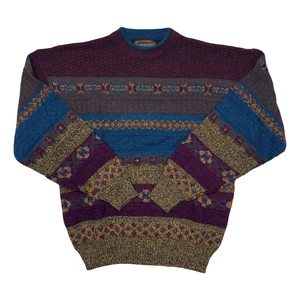 Maglione Santana vintage uomo grande maglia geometrica girocollo acrilico anni 90 - Foto 1 di 7