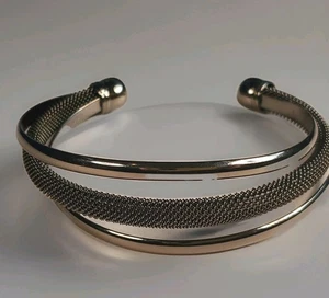 Modernist Cuff Bracelet Sleek Sliver Mesh & Black Metal - Picture 1 of 7