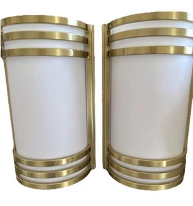 Pair Art Deco Wall Sconces - White & Gold NIB - Picture 1 of 11