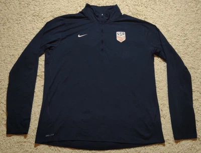 Nike USA Soccer Men's XL Blue Long Sleeve 1/4 Zip Pullover Dri-Fit Stretch - Image 1 of 4