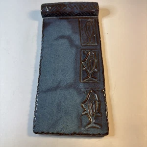 Studio Pottery Spoon Rest Trinket Dish Phyllis Moore Blue Fish Stoneware 8”x3.75 - Picture 1 of 7