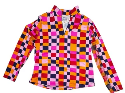 Ibkul Womens Shirt Block Colors Pink Red Orange Navy Sz M Athletic Long Sleeve - Image 1 of 4