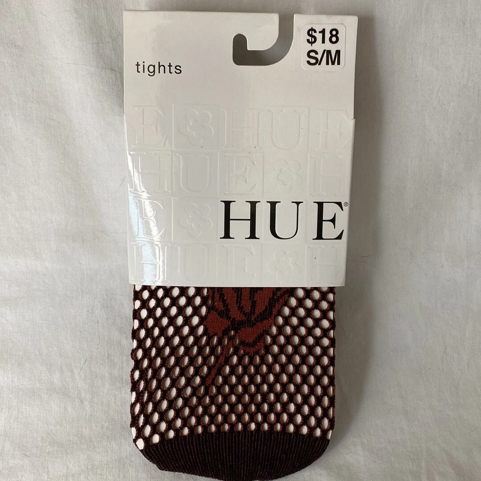 Hue Womens Misses Fishnet Tights SZ S/M Brick Hosiery Floral AUTH Designer