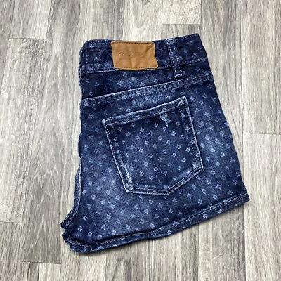 L.O.G.G. H&M 低腰弹力蓝色印花牛仔短裤女式 27 码 — 第 1/4 张图片