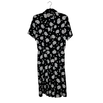 Vintage Liz Claiborne Dress Womens Size 8P Petite Midi Floral Snails S/S Black - Image 1 of 4