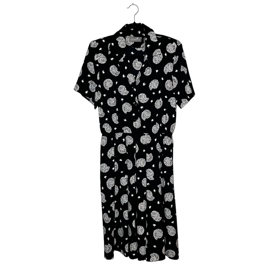 Vestido Vintage Liz Claiborne Para Mujer Talla 8P Pequeño Midi Floral Caracoles S/S Negro Foto 1 de 4